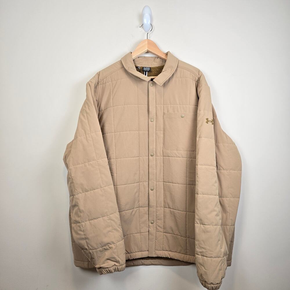 Under Armour Mens Size XXL Expanse Quilted Shacket Sherpa Lined Tan Snaps Jacket